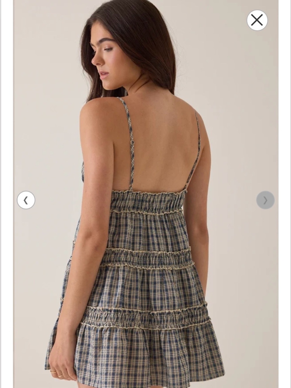 NWT Altar'd State Blue and Cream Plaid Smocked Mini Dress - Picture 5 of 6